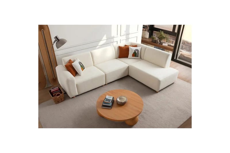 Rynvar Sofa med sjeselong 4-seter - Hvit - Møbler - Sofaer - Modulsofaer - Komplett modulsofa