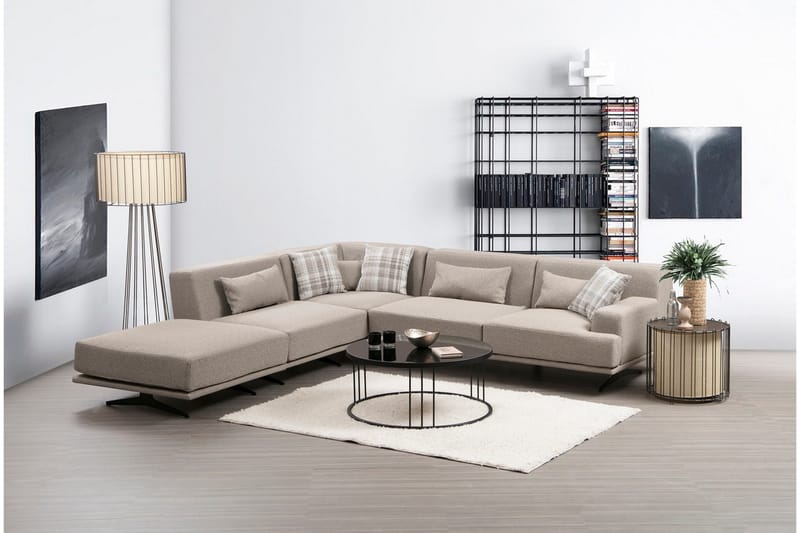 Sanroman Venstrevendt L-formet Sofa med Sjeselong 302 cm i Stoff - Beige - Møbler - Sofaer - Sofa med sjeselong