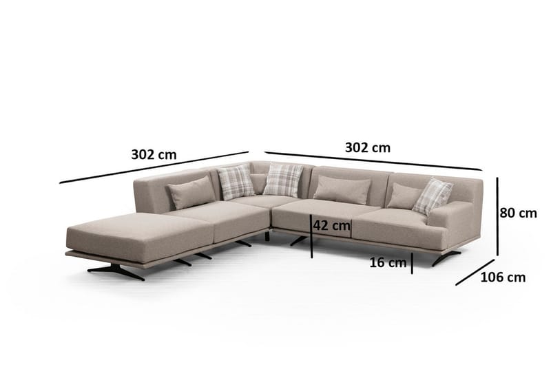 Sanroman Venstrevendt L-formet Sofa med Sjeselong 302 cm i Stoff - Beige - Møbler - Sofaer - Sofa med sjeselong