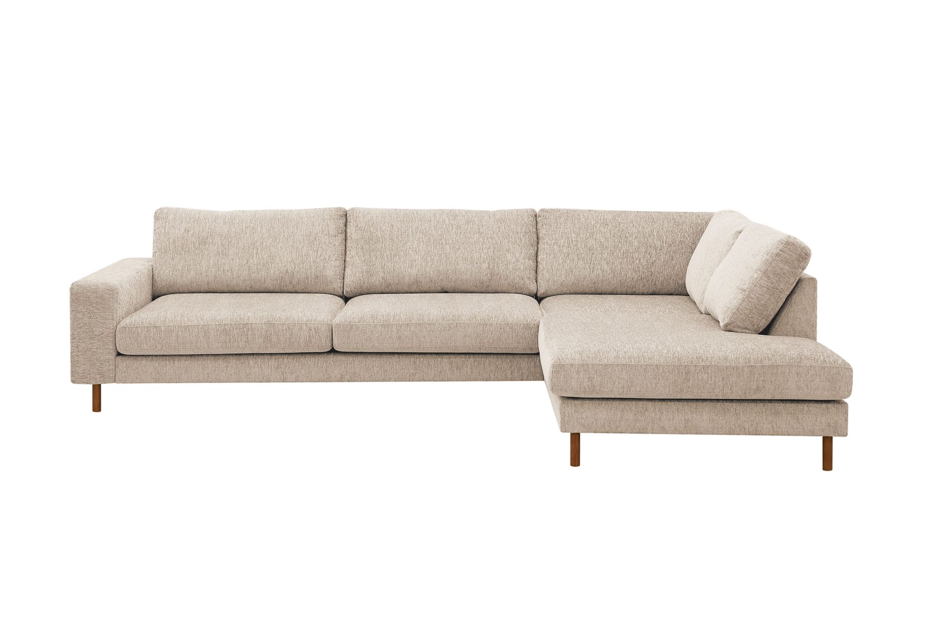 Scandi Dyp 4-seters sofa med sjeselong høyre i chenille - Beige