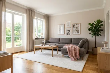 Scandi Dyp 4-seters sofa med sjeselong høyre i chenille - Grå - Møbler - Sofaer - Sofa med sjeselong
