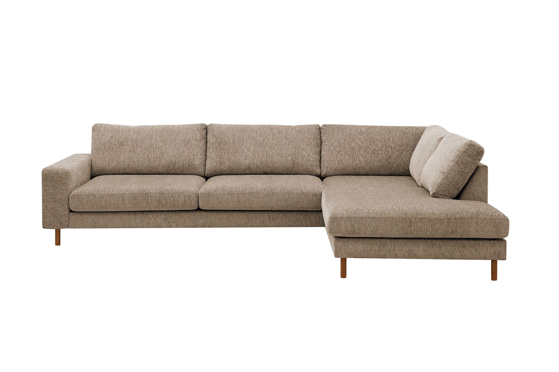 Scandi Dyp 4-seters sofa med sjeselong høyre i chenille - Mørk beige