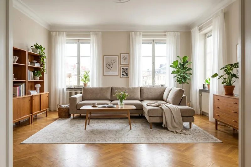 Scandi Dyp 4-seters sofa med sjeselong høyre i chenille - Mørk beige - Møbler - Sofaer - Sofa med sjeselong