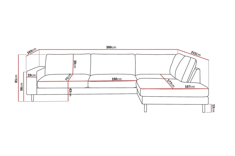 Scandi Dyp 4-seters sofa med sjeselong høyre i stoff - Beige - Møbler - Sofaer - Sofa med sjeselong