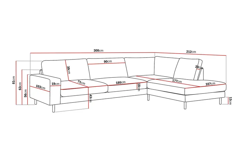 Scandi Dyp 4-seters sofa med sjeselong høyre i stoff - Beige - Møbler - Sofaer - Sofa med sjeselong