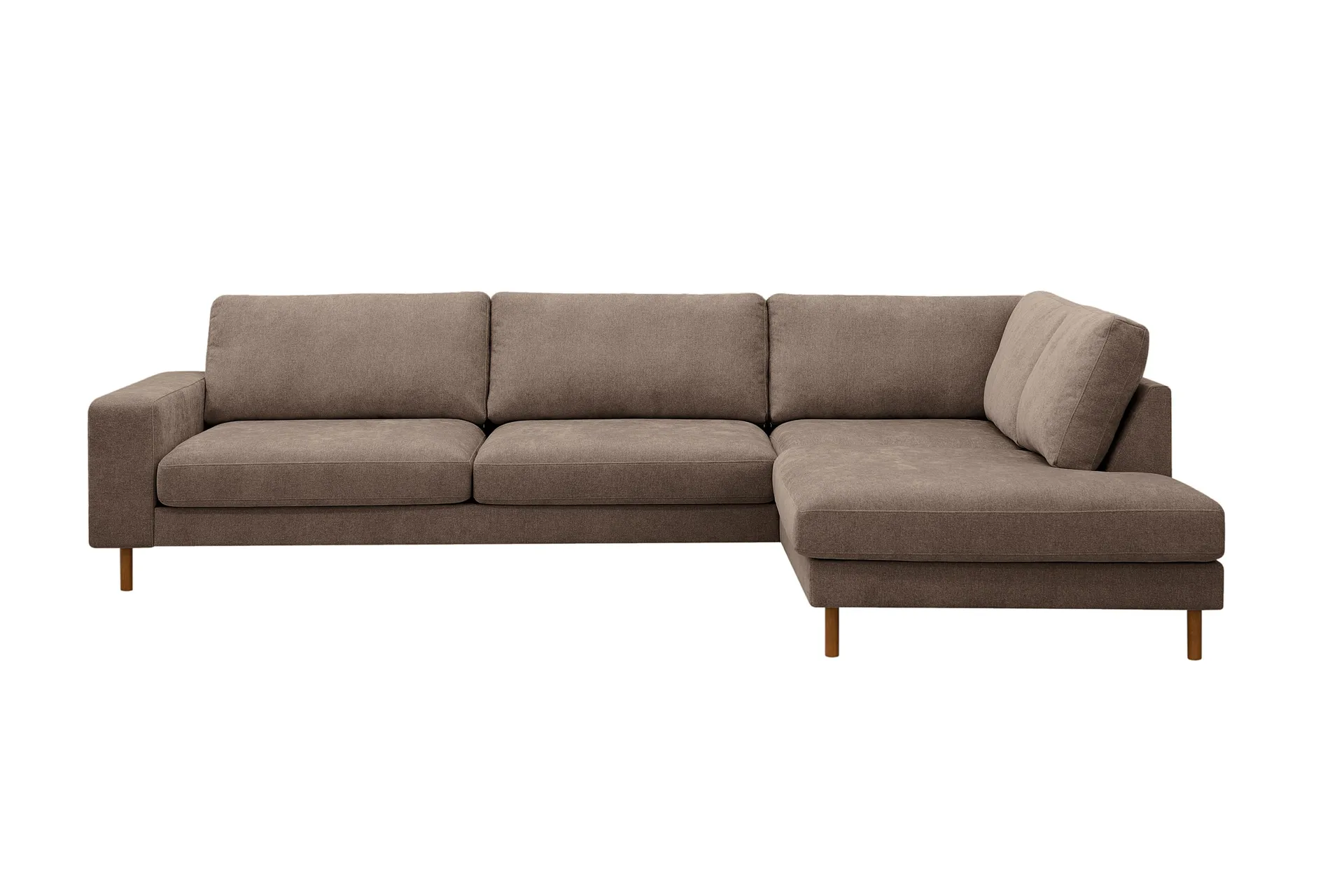 Scandi Dyp 4-seters sofa med sjeselong høyre i stoff - Mørkebrun