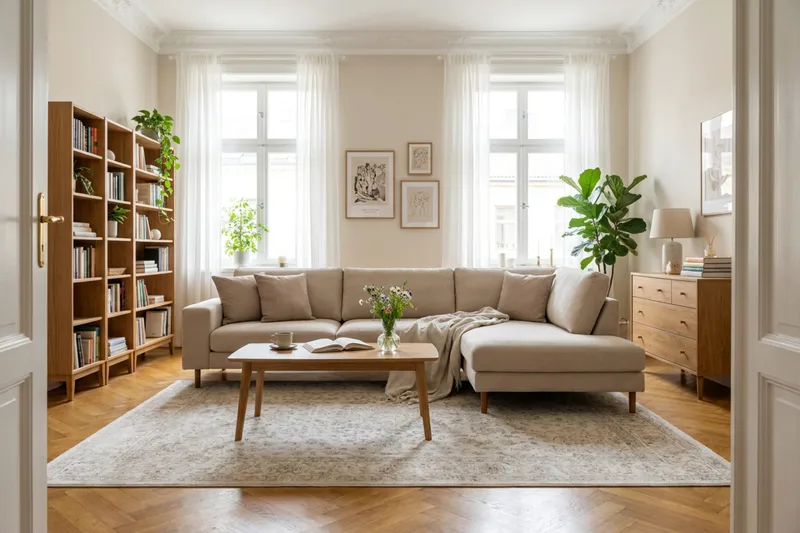 Scandi Dyp 4-seters sofa med sjeselong høyre i stoff - Møbler - Sofaer - Sofa med sjeselong