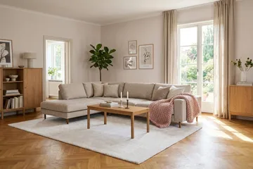 Scandi Dyp 4-seters sofa med sjeselong venstre i chenille - Beige - Møbler - Sofaer - Sofa med sjeselong