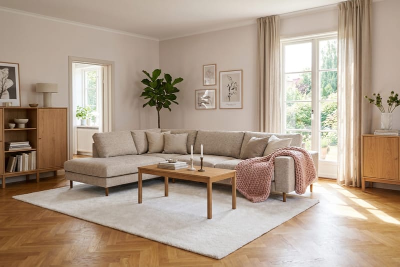 Scandi Dyp 4-seters sofa med sjeselong venstre i chenille - Beige - Møbler - Sofaer - Sofa med sjeselong