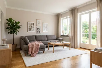Scandi Dyp 4-seters sofa med sjeselong venstre i chenille - Grå - Møbler - Sofaer - Sofa med sjeselong