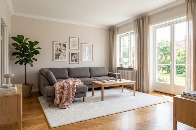 Scandi Dyp 4-seters sofa med sjeselong venstre i chenille - Grå - Møbler - Sofaer - Sofa med sjeselong