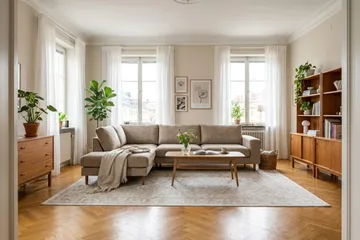 Scandi Dyp 4-seters sofa med sjeselong venstre i chenille - Mørk beige - Møbler - Sofaer - Sofa med sjeselong