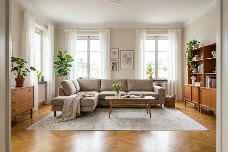 Scandi Dyp 4-seters sofa med sjeselong venstre i chenille - Mørk beige - Møbler - Sofaer - Sofa med sjeselong