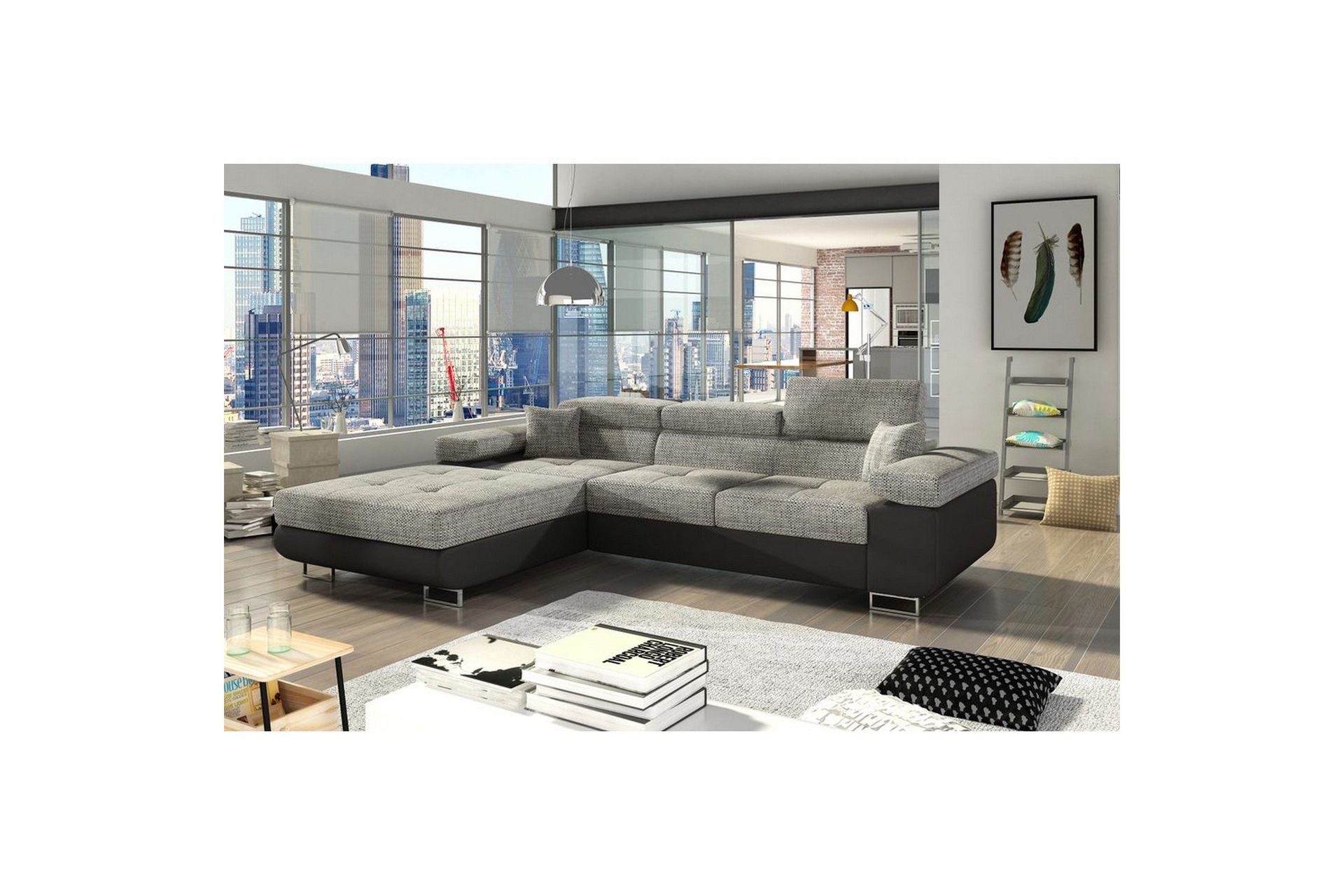 Seksjon Eltap Armando 289x85x203 cm - Berlin 01, Myk 11, Grå, Svart, Venstre