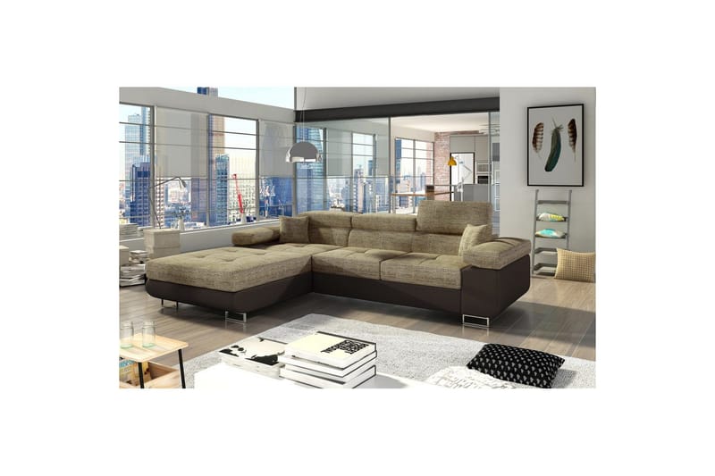 Seksjon Eltap Armando 289x85x203 cm - Berlin 03, Soft 66, Beige, Mørk Brun, Venstre - Møbler - Sofaer - Sofa med sjeselong