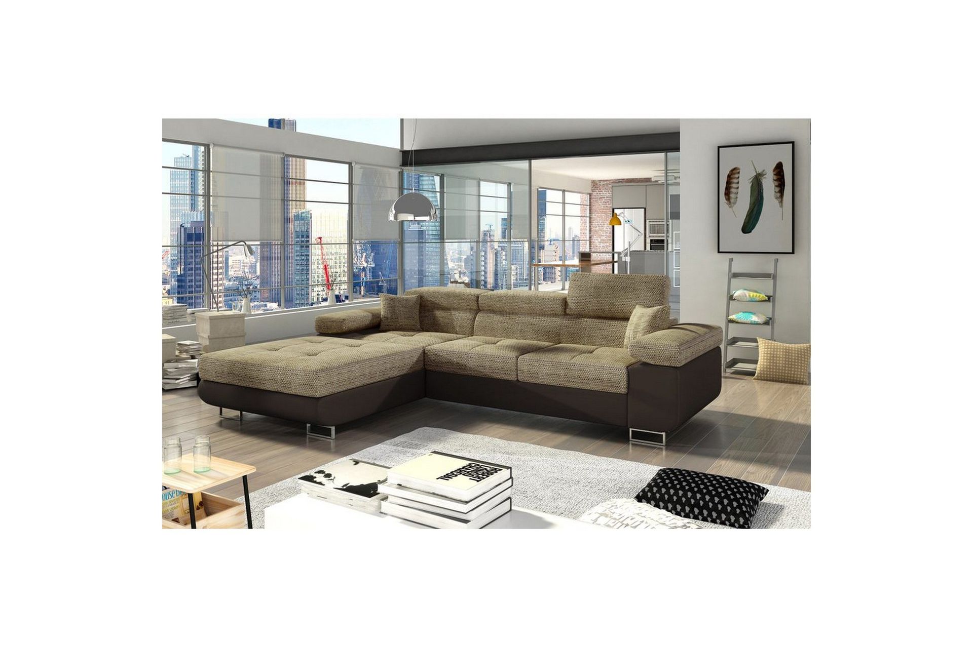 Seksjon Eltap Armando 289x85x203 cm - Berlin 03, Soft 66, Beige, Mørk Brun, Venstre