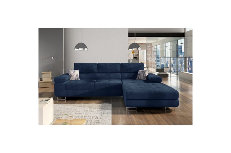 Seksjon Eltap Armando 289x85x203 cm - Kronos 09, Botanical 80, Mørkeblå, Mønster, Høyre - Møbler - Sofaer - Sofa med sjeselong