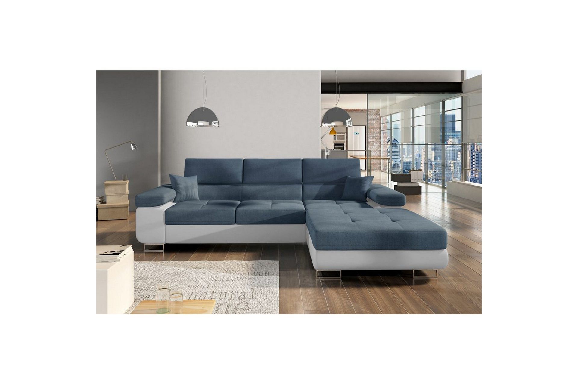 Seksjon Eltap Armando 289x85x203 cm - Omega 86, Myk 17, Blå, Hvit, Høyre