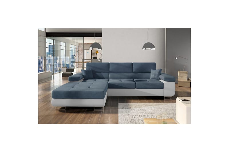 Seksjon Eltap Armando 289x85x203 cm - Omega 86, Myk 17, Blå, Hvit, Venstre - Møbler - Sofaer - Sofa med sjeselong