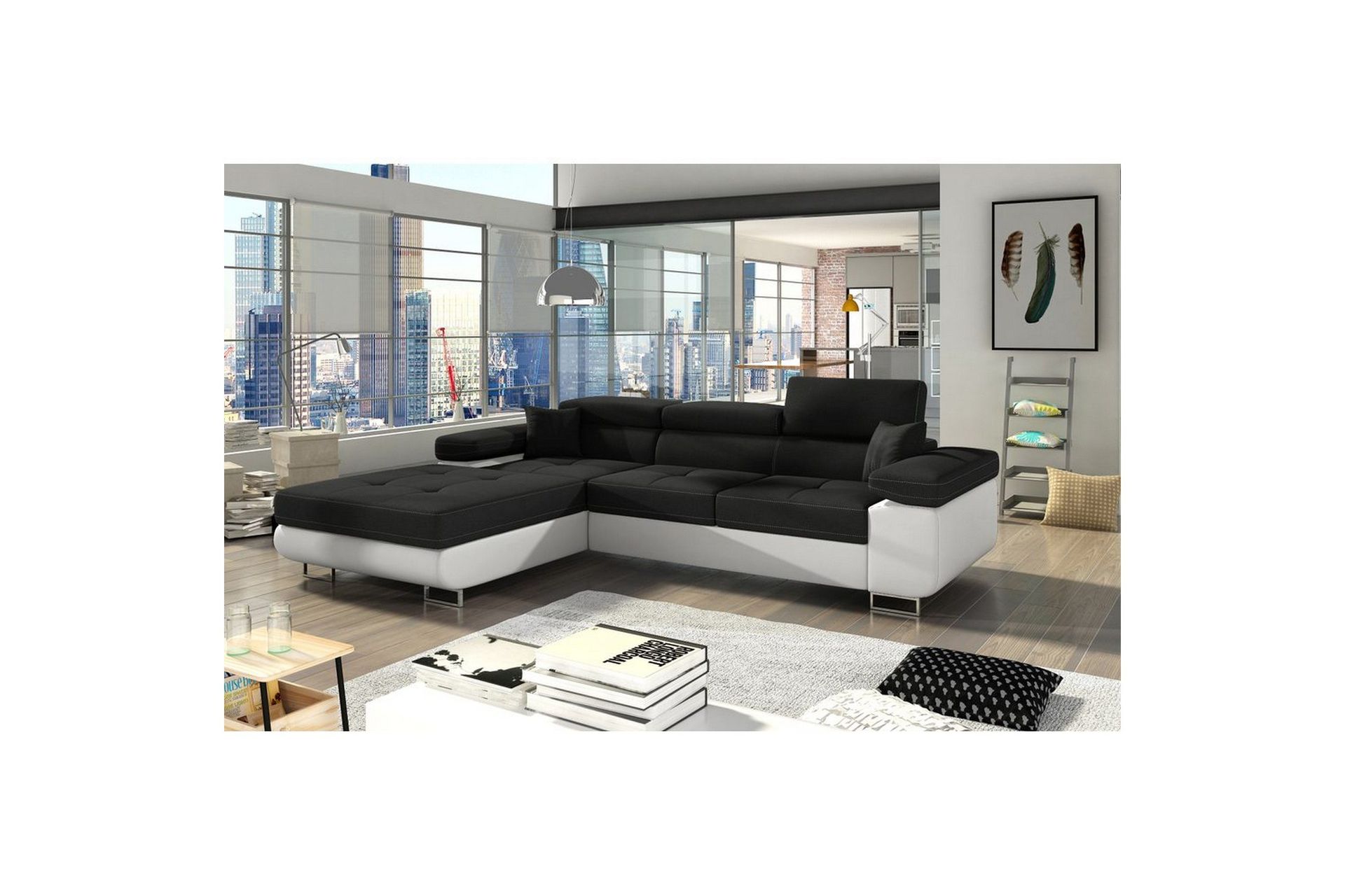 Seksjon Eltap Armando 289x85x203 cm - Sawana 14, Soft 17, Svart, Hvit, Venstre