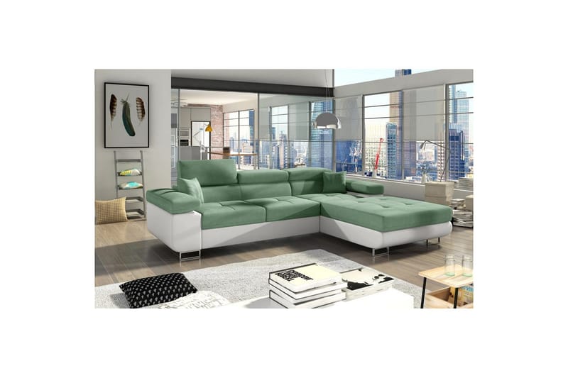 Seksjon Eltap Armando 289x85x203 cm - Soro 34, Soft 17, Grønn, Hvit, Høyre - Møbler - Sofaer - Sofa med sjeselong