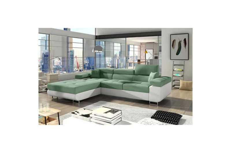 Seksjon Eltap Armando 289x85x203 cm - Soro 34, Soft 17, Grønn, Hvit, Venstre - Møbler - Sofaer - Sofa med sjeselong