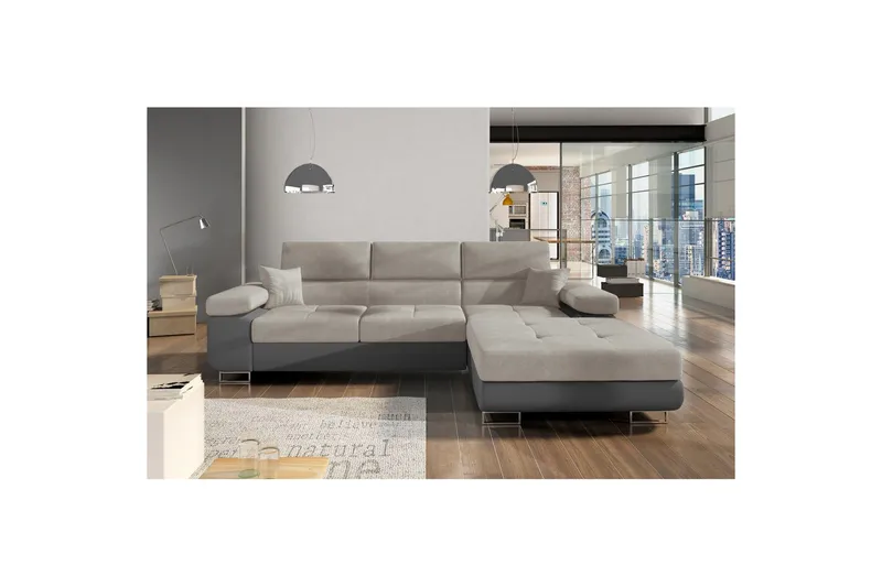Seksjon Eltap Armando 289x85x203 cm - Soro 83, Soft 29, Hvit, Grå, Høyre - Møbler - Sofaer - Sofa med sjeselong