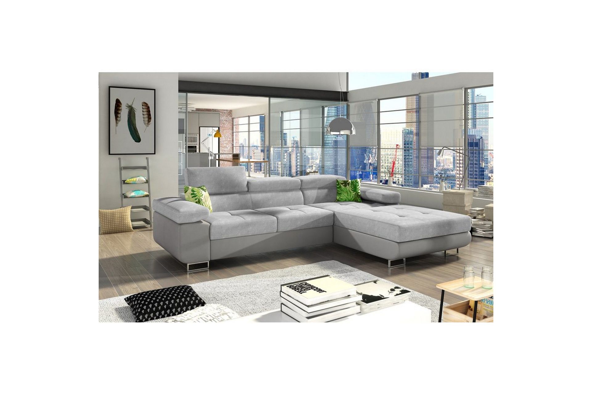 Seksjon Eltap Armando 289x85x203 cm - Soro 83, Soft 29, Hvit, Grå, Puter: Jungle 32, Grønn, Høyre