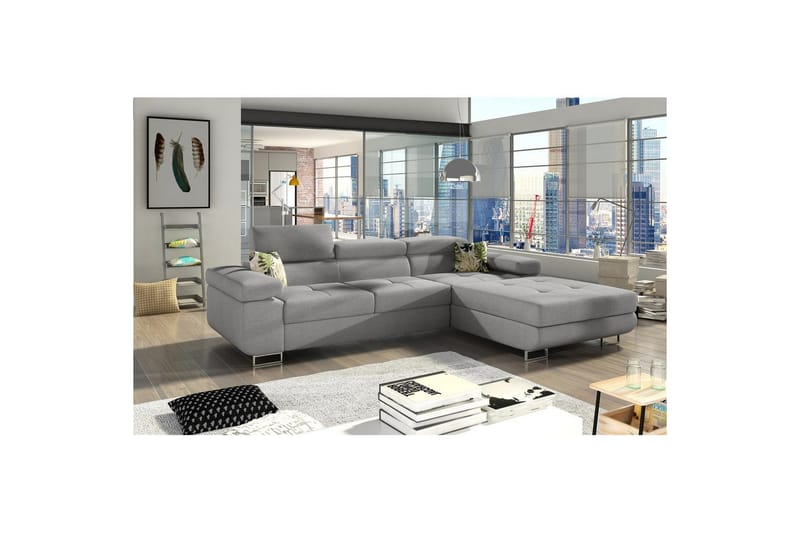 Seksjon Eltap Armando 289x85x203 cm - Trekk 83, Jungle 37, Grå, Mønster, Høyre - Møbler - Sofaer - Sofa med sjeselong