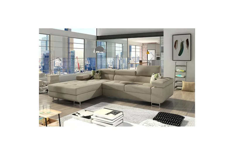 Seksjon Eltap Armando 289x85x203 cm - Trekk 83, Jungle 37, Grå, Mønster, Venstre - Møbler - Sofaer - Sofa med sjeselong