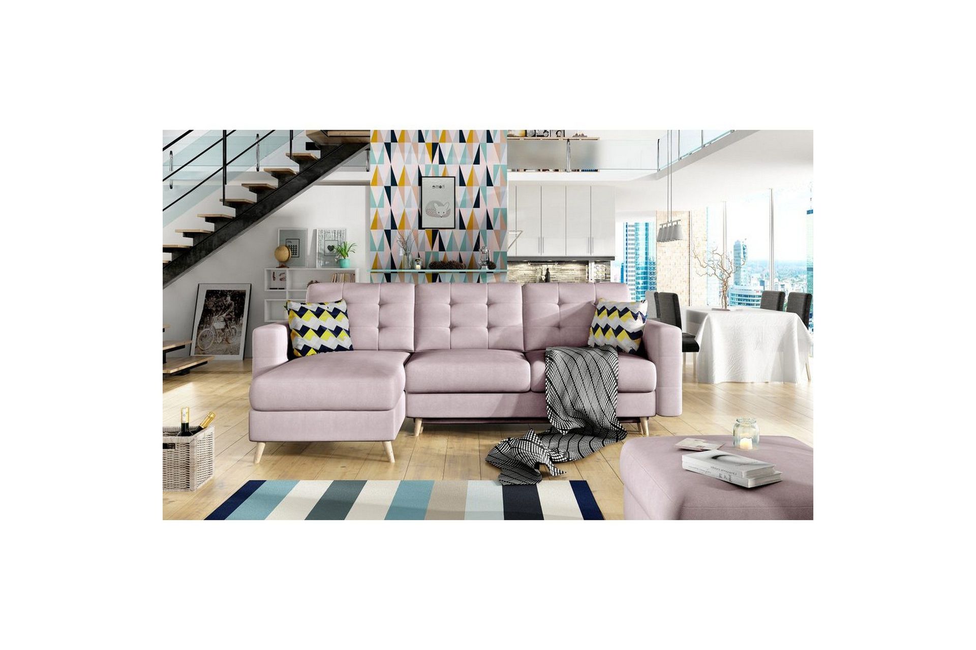 Seksjon Eltap Asgard L 248x93x162 cm - Soro 61, Zigzag 53, Rosa, Mønster