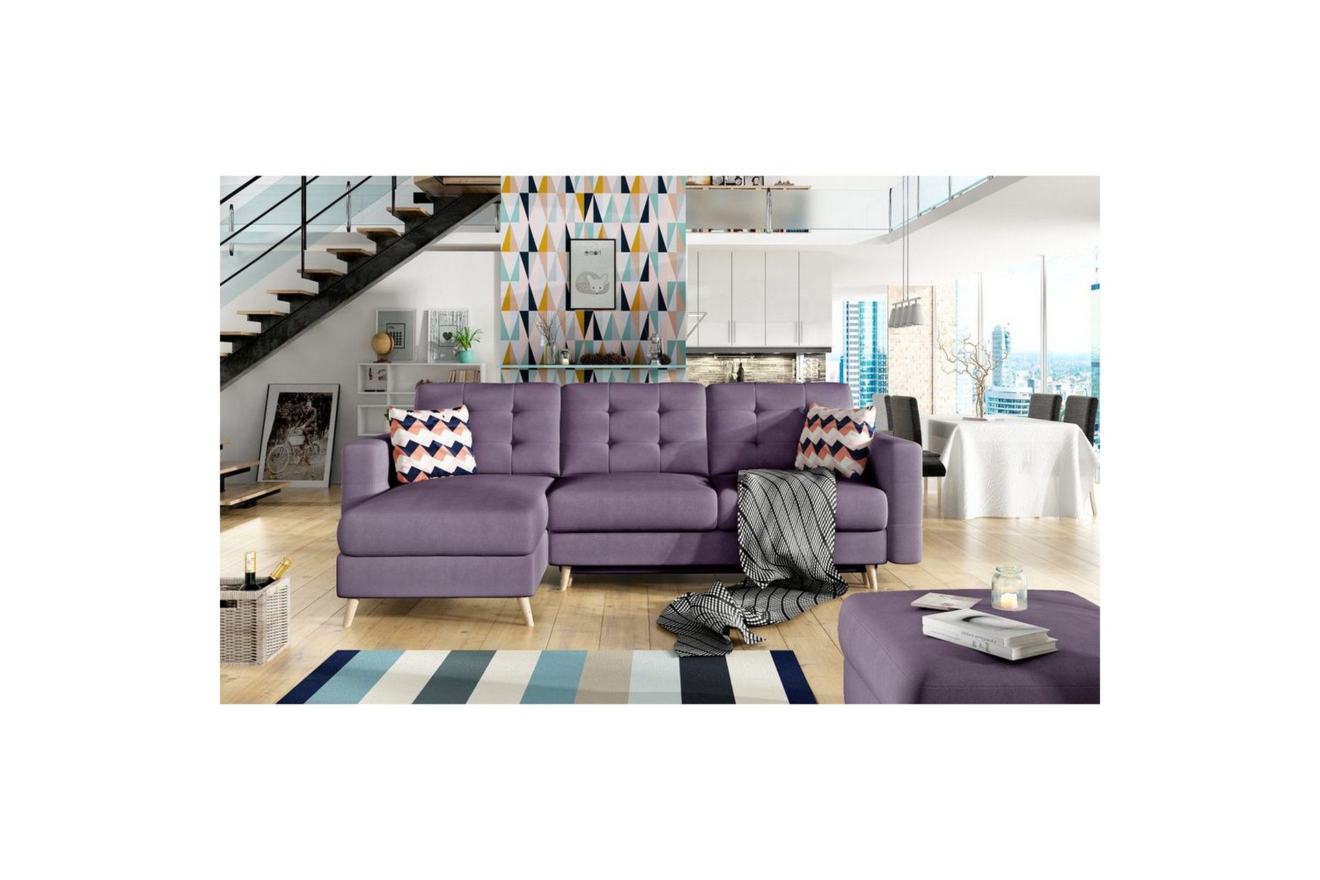 Seksjon Eltap Asgard L 248x93x162 cm - Soro 65, Zigzag 60, Lilla, Mønster