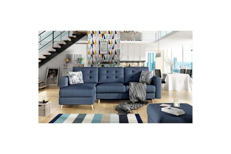 Seksjon Eltap Asgard L 248x93x162 cm - Soro 76, Botanical 80, Blå, Mønster - Møbler - Sofaer - Sofa med sjeselong