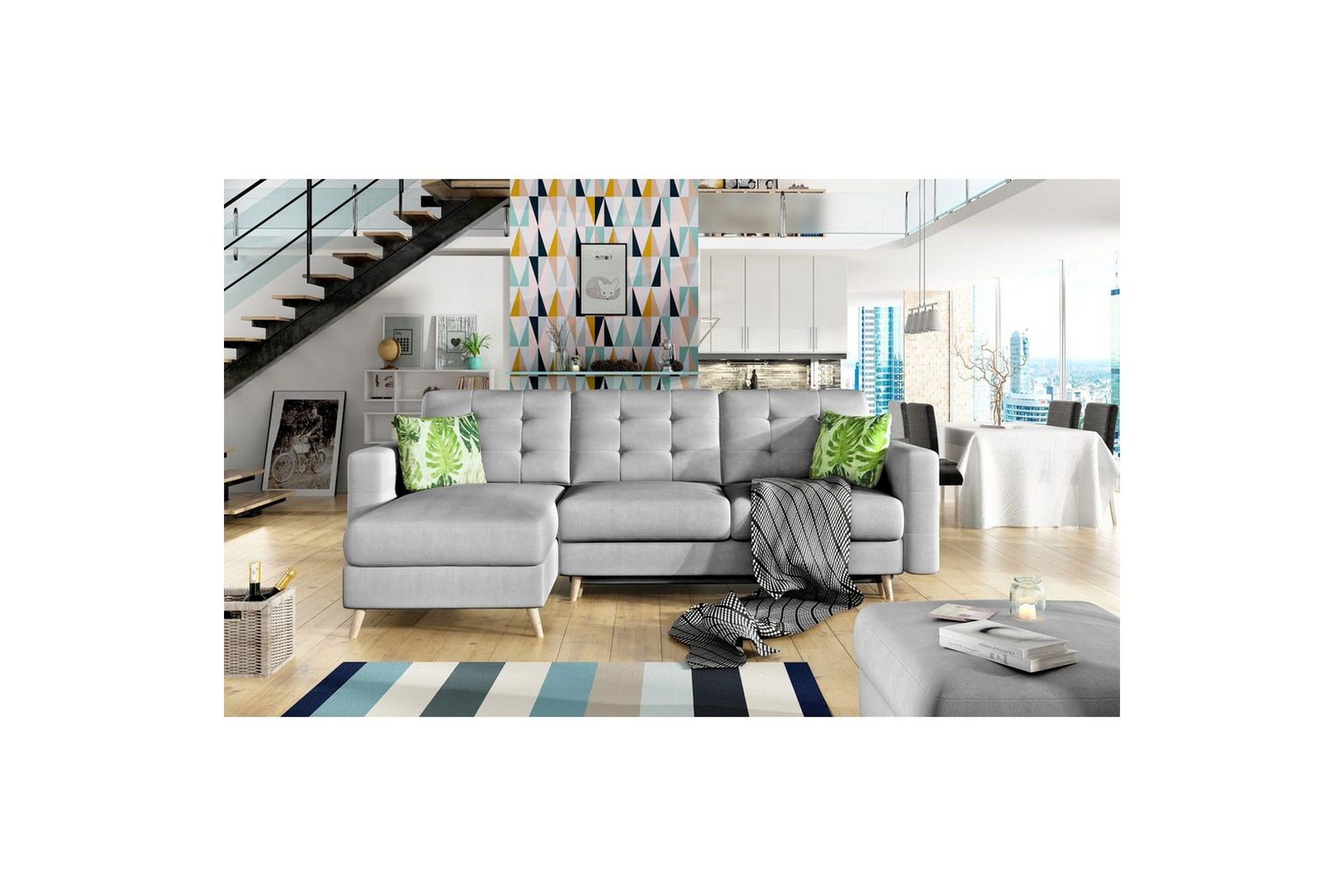 Seksjon Eltap Asgard L 248x93x162 cm - Soro 83, Jungle 32, Hvit, Mønster