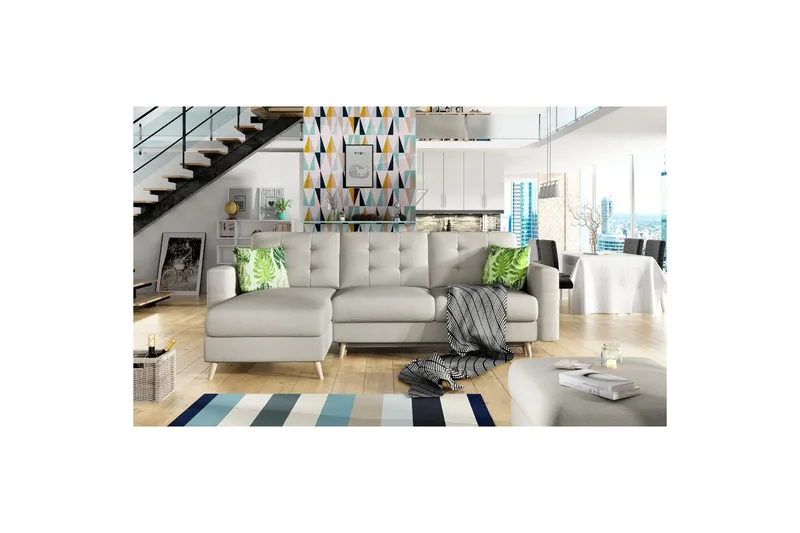 Seksjon Eltap Asgard L 248x93x162 cm - Trekk 02, Jungle 32, Lys Grå, Mønster - Møbler - Sofaer - Sofa med sjeselong