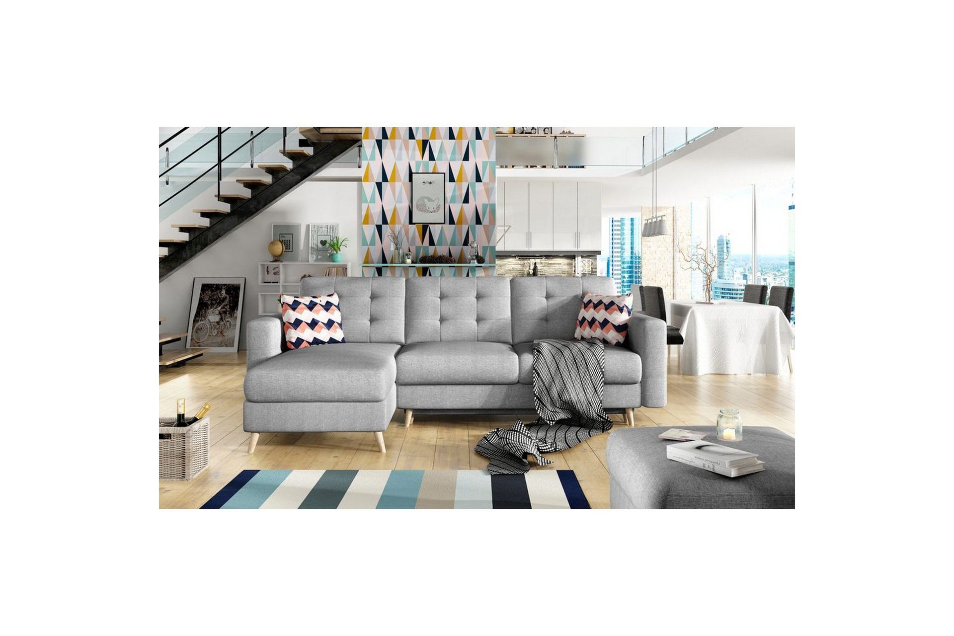 Seksjon Eltap Asgard L 248x93x162 cm - Trekk 87, Sikksakk 60, Grå, Mønster