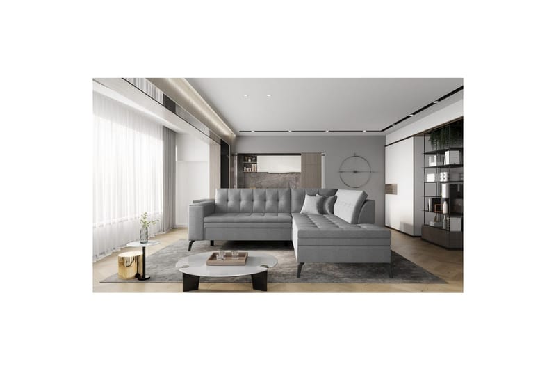 Seksjon Eltap Lanvin 260x210x93 cm - Flores 4, Lys Grå, Høyre - Møbler - Sofaer - Sofa med sjeselong