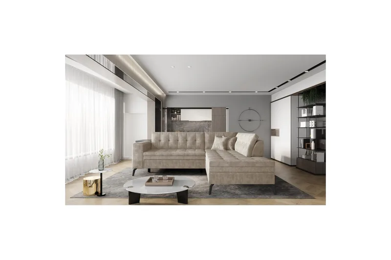 Seksjon Eltap Lanvin 260x210x93 cm - Leve 18, Beige, Høyre - Møbler - Sofaer - Sofa med sjeselong