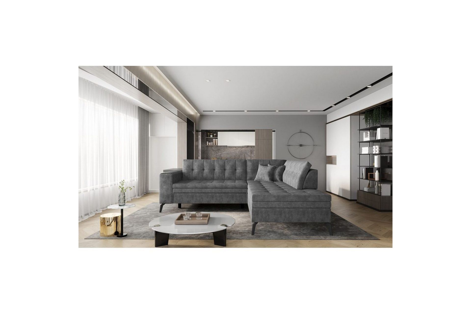 Seksjon Eltap Lanvin 260x210x93 cm - Leve 6, Mørk grå, Høyre