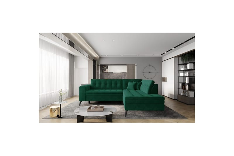Seksjon Eltap Lanvin 260x210x93 cm - Lukso 35, Mørk grønn, Høyre - Møbler - Sofaer - Sofa med sjeselong