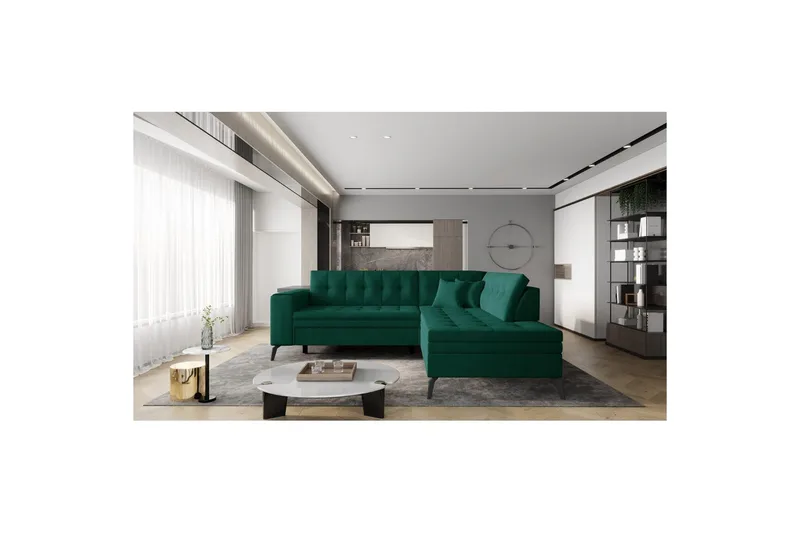 Seksjon Eltap Lanvin 260x210x93 cm - Nube 35, Grønn, Høyre - Møbler - Sofaer - Sofa med sjeselong