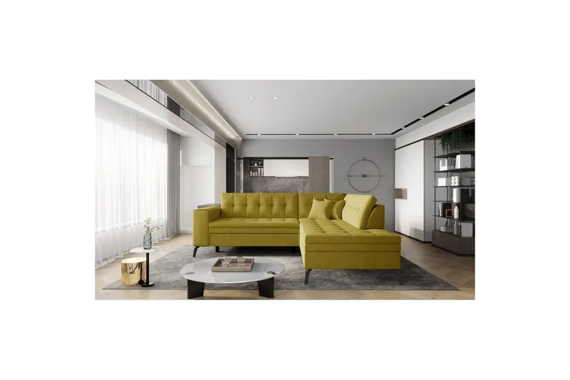 Seksjon Eltap Lanvin 260x210x93 cm - Nube 45, Gul, Høyre - Møbler - Sofaer - Sofa med sjeselong