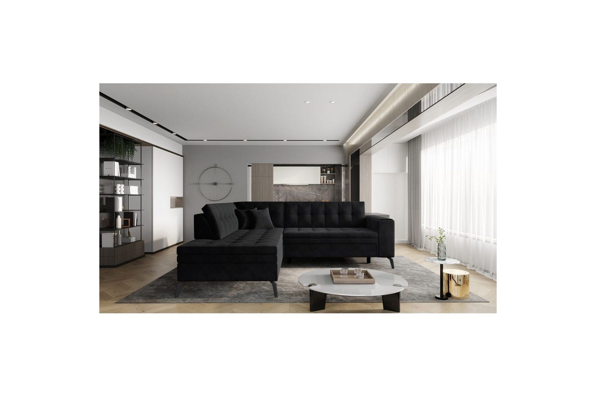 Seksjon Eltap Lanvin 260x210x93 cm - Velvetmat 10, Svart, Venstre