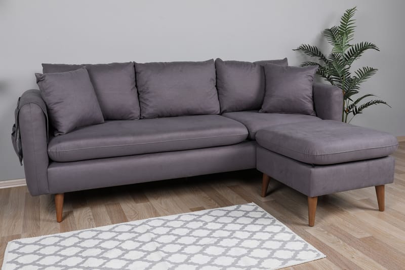 Sofiko Divansofa Høyre - Antrasitt/Natur - Sofa med sjeselong - 4 seters sofa med divan