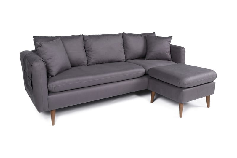 Sofiko Divansofa Høyre - Antrasitt/Natur - Sofa med sjeselong - 4 seters sofa med divan