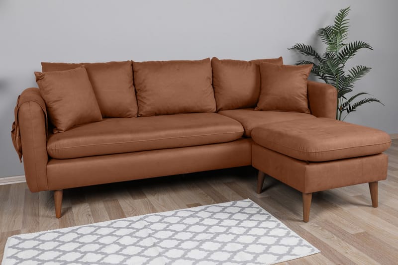 Sofiko Divansofa Høyre - Brun/Natur - Sofa med sjeselong - 4 seters sofa med divan
