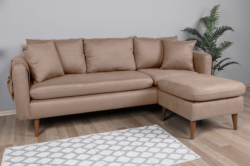 Sofiko Divansofa Høyre - Brun/Natur - Sofa med sjeselong - 4 seters sofa med divan