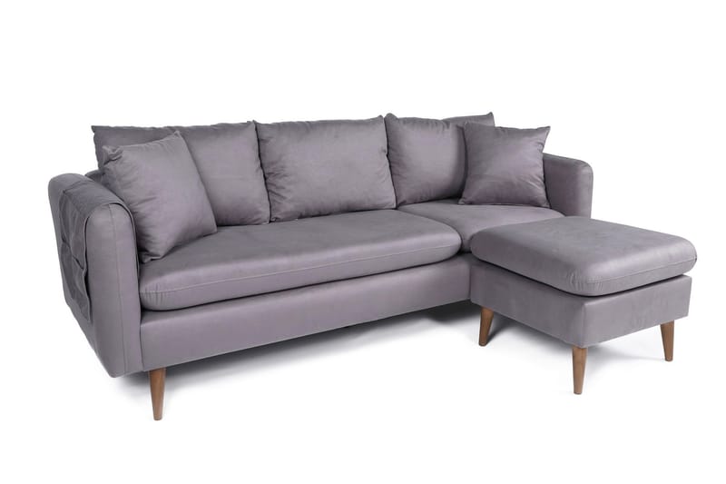 Sofiko Divansofa Høyre - Grå/Natur - Sofa med sjeselong - 4 seters sofa med divan