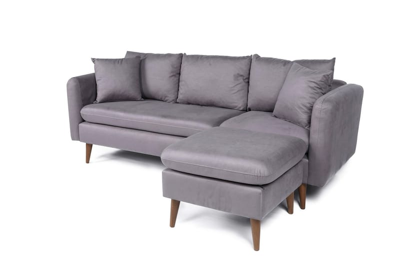 Sofiko Divansofa Høyre - Grå/Natur - Sofa med sjeselong - 4 seters sofa med divan