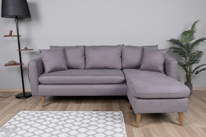 Sofiko Divansofa Høyre - Grå/Natur - Sofa med sjeselong - 4 seters sofa med divan